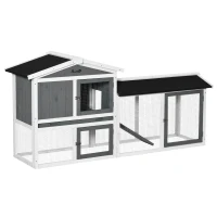 PawHut Rabbit Hutch Outdoor, 2-Tier Guinea Pig Hutch, Wooden Small Animal House with Rabbit Run Box, Slide-out Tray, Ramp, 175.8 x 52 x 85.5 cm, White(m-10)