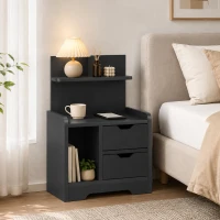 HOMCOM Bedside Table, Small Bedside Cabinet with 2 Drawers and Storage Shelves for Bedroom, Black Wood Effect(m-8)