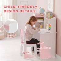 AIYAPLAY Kids Desk and Chair Set Storage Shelves Kids Desk Adjustable Tablet Stand Cork Board Pen Holder Pink(m-7)