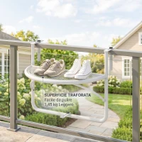 Outsunny Tavolino da Ringhiera Pieghevole con 3 Altezze Regolabili in Metallo, 60x47x50cm, Bianco(m-9)