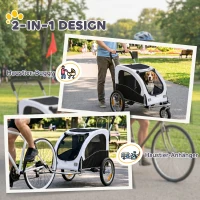 PawHut 2-in-1 Hundeanhänger für Fahrrad Faltbarer Hundebuggy für kleine & mittelgroße Hunde bis 20 kg, Weiß(m-4)