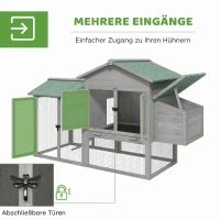 PawHut Hühnerstall Holz Hühnerhaus mit Freilaufgehege Nistkasten Rampe herausziehbarem Tablett für 2-4 Hühner 168x75x103cm Grau(m-5)
