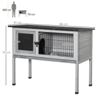 PawHut Conigliera Rialzata in Legno da Esterni con Tettuccio Apribile e Vassoio per Roditori 86x45x70cm(m-3)