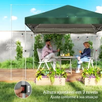 Outsunny Tenda Dobrável 3x3 m Pop-up com Parede Lateral Proteção UPF50+ Empurre Central Altura Ajustável Verde(m-8)