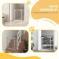 PawHut Cancelletto per Cani Estensibile con 2 Blocchi e Chiusura Automatica, in Metallo e Plastica, 74-87x78 cm, Bianco(m-5)