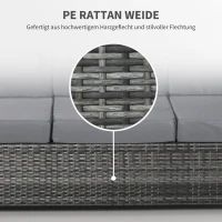 Outsunny Poly-rotan bank met kussens 3-zits loungebank tuin metaal polyester grijs(m-6)