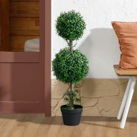 HOMCOM 2er-Set Kunstplanten, Kunstmatige Buxusbomen, UV-bescherming, met Pot, Groen(m-7)