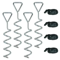 SPORTNOW Bodenanker Schraube 4er Set 32 cm spiralförmige Trampolin Pfähle Anker mit Dreiecksgriff, verstellbare Gurte Silber(m-11)
