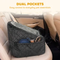 PawHut Dog Car Seat, Detachable Washable Dog Booster Seat with Thick Cushion, Seat Belt, Pockets for Small Under 10kg, Grey(m-8)