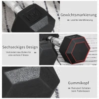 HOMCOM hexagon dumbbells set van 2 gietijzeren dumbbells handvat gekartelde dumbbell set dumbbell set gewichten metaal rubber zwart 2 x 5 KG(m-4)