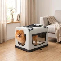PawHut Transporteur Souple pour Chiens de Petite Taille Pliable avec Gamelle, en Tissu Oxford, Gris clair(m-4)