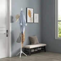 HOMCOM Cabide de Pé de Madeira com 8 Ganchos para Pendurar Roupa e Bolsas para Corredor Entrada 40x40x165 cm Branco(m-7)