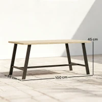 Outsunny Outdoor-salontafel, rechthoekige metalen bijzettafel met tafelblad in houtlook, 100 x 55 cm, Bruin(m-3)
