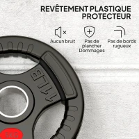 SPORTNOW Disques de Poids en Acier 10 kg, Finition PVC, Plaques de Poids 2 x 5 kg, 3 Poignées, Trous de Ø 50 mm, Noir(m-6)