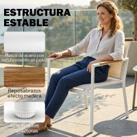 Outsunny Conjunto Jardín Exterior con Sofá de 2 Plazas 2 Sillones Mesa con Superficie Metálica Asientos Transpirables Crema(m-6)