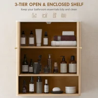 HOMCOM Bathroom Wall Cabinet with Adjustable Shelf - Oak(m-4)