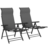 Outsunny Conjunto de 2 Cadeiras Dobráveis Reclináveis de Jardim Exterior com Encosto Alto Ajustável em 5 Posições Apoio para Pés Cinza Escuro(m-11)