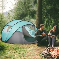 Outsunny Tente de camping pop-up pour 4 personnes tente dôme étanche légère ventilée facile à monter avec 2 fenêtres 2 portes sac de transport dim. 286L x 209l x 122H cm polyester bleu et gris clair(m-10)