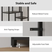 HOMCOM Seven-Tier Geometric Bookcase - Grey/Black(m-5)