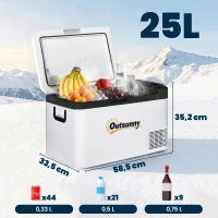 Outsunny Geleira Elétrica de Compressor 25L Portátil até -20℃ com Luz LED e Alças Dobráveis Geleira de Carro 12V/24V e 240V para Casa Campismo Viagem 58,5x33,5x35,2cm Branco(m-3)