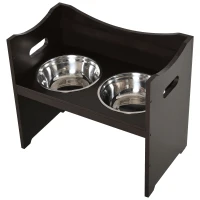 PawHut Comedouro para Cães Elevado Comedouro para Cães com 2 Tigelas de Aço Inoxidável e Altura Ajustável 54x31,5x47 cm Marrom(m-8)