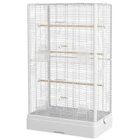 PawHut Colivie pentru Păsări cu Tăviță Detașabilă și Bare de Odihnă, Volieră pentru Papagali, 61x36.5x98 cm, Alb(m-12)