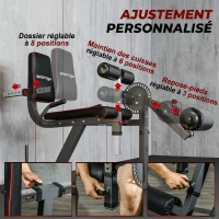 SPORTNOW Machine d'extension de jambe, étirement des jambes, capacité 120 kg, multifonction 100 x 90 x 105 cm acier noir(m-6)