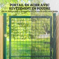 Outsunny Portillon de jardin en acier 97 x 200 cm portail de jardin avec serrure, clés et poignée, vert(m-4)