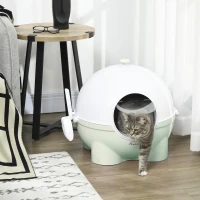 PawHut Litieră cu Capac pentru Pisici, Litiera pentru Pisici Mare cu Capac, Lopatica, Pedala pentru Nisipul care Cade, Maner Superior, Verde Deschis(m-7)