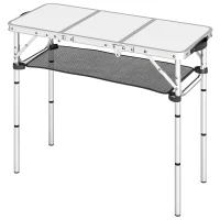 Outsunny 3ft Folding Camping Table, Picnic Table with Mesh Storage Layer, Carrying Bag and Metal Frame, Cream White(m-11)