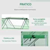 Outsunny Serra da Giardino in Acciaio con Rivestimento in PE, Finestre Avvolgibili, 180x140x80cm, Verde(m-6)