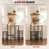 HOMCOM Ensemble table de bar avec 2 tabourets, cadre en acier pour cuisine, salle à manger et salon, effet bois naturel(m-5)