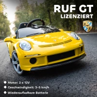 AIYAPLAY Elektrische RUF GT kinderauto – 2,4 GHz afstandsbediening, MP3/USB-aansluiting, veiligheidsriem – Geel(m-4)