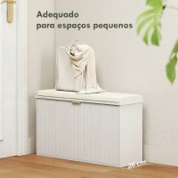 HOMCOM Banco Sapateira Móvel Sapateira Estreito com Assento Estofado Caixa Rebatível e Painel de Ripas 80x26x47,5 cm Branco(m-4)