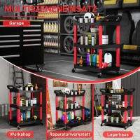 HOMCOM Gereedschapswagen met 3 Lagen, Zijhandgrepen, Wielen, Kunststof, Rood(m-6)