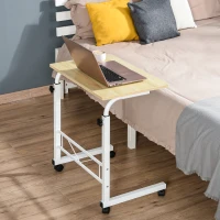 HOMCOM Beistelltisch höhenverstellbarer Couchtisch mobiler Endschreibtisch mit Rädern Feststellbremsen C-Tische Spanplatte Stahl Eisen Kunststoff Weiße Ahornfarbe 60 x 40 x 68-78 cm(m-10)
