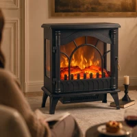 HOMCOM 3-Sided Glass Electric Fire Fan Heater, Electric Fireplace Stove Freestanding Log Burner with Flame Effect, Black(m-9)