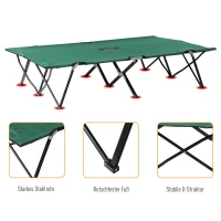 Outsunny Campingbett Klappbar für 2 Personen Feldbett Klappbett mit Tragetasche bis 136 kg belastbar Stahl Oxford Grün+Schwarz 193 x 125 x 40 cm(m-6)