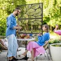 Outsunny Tuinafscheiding met bloemenpatroon, metaal, 122 x 45 x 198 cm, zwart(m-2)