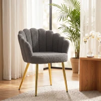 HOMCOM Lounge Chair Petal-Back Armchair Metal Metal Legs for Living Room Bedroom, Grey(m-8)