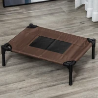 PawHut Lettino per Cani Rialzato con Seduta Traspirante, in Acciaio e Tessuto, 61x46x18 cm, Nero e Caffè(m-9)