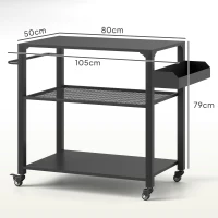 Outsunny Outdoor Keukeneiland, Grillwagen met Opbergrek, Handvat, 4 Wielen, Keukentrolley, Tuin, Terras, Metaal, Zwart(m-3)