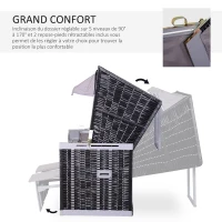 Outsunny Corbeille de plage 2 places pliable - Cabine chaise de plage inclinable - abri plage strandkorb - coussins, repose-pieds, tablettes, pare-soleil - bois résine tressée polyester gris(m-6)