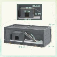 PawHut Wooden Hamster Cage with Sliding Tray, Openable Top, Hut for Syrian Hamster, Grey(m-3)