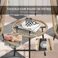 Outsunny Set da Giardino 3 Pezzi in Rattan PE e Acciaio con 2 Sedie con Cuscini e Tavolino Rotondo, Multicolore(m-6)