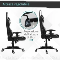 Vinsetto Poltrona da Gaming con Altezza Schienale Regolabile, Sedia Ufficio con Poggiatesta e Cuscino Lombare Nera e Bianca(m-6)
