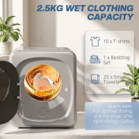 HOMCOM 2.5kg Vented Tumble Dryer with Smart Mode, 800W Compact Tumble Dryer with Stainless Steel Tub, Silver Tone(m-5)