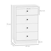 HOMCOM Dressoir Sideboard met 4 Laden, Houten Opbergkast in Moderne Stijl, 47 x 29 x 75 cm Wit(m-3)