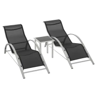 Outsunny Driedelig Ligstoel met tafel zitgroep voor in de tuin mesh metaal grijs(m-11)
