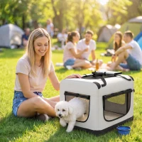 PawHut Transporteur Souple pour Chiens de Petite Taille Pliable avec Gamelle, en Tissu Oxford, Gris clair(m-2)